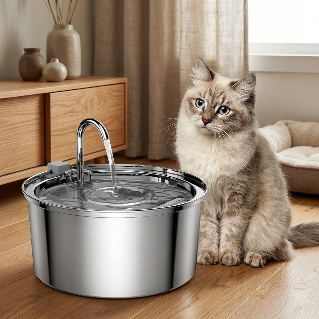Trinkbrunnen aus Edelstahl für Hunde und Katzen – Frisches Wasser in Premium-Qualität
