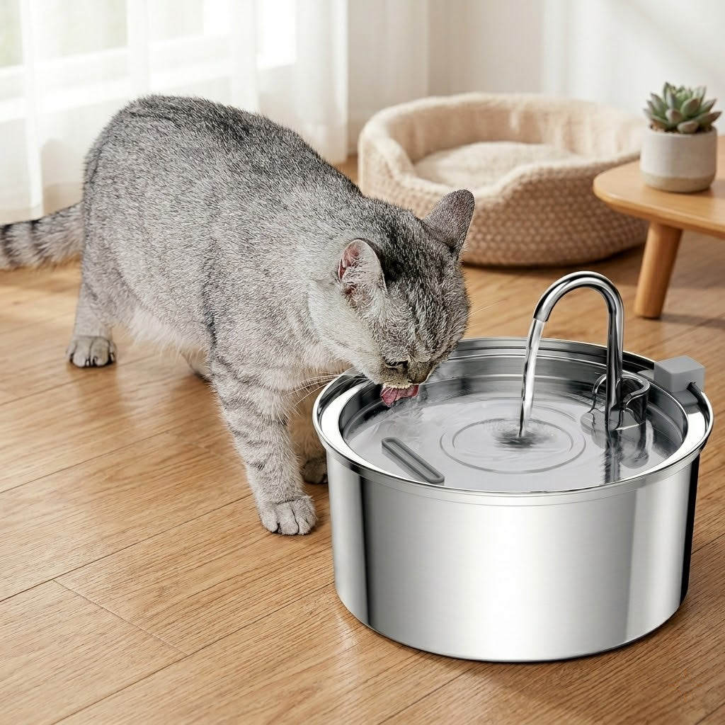 Trinkbrunnen aus Edelstahl für Hunde und Katzen – Frisches Wasser in Premium-Qualität