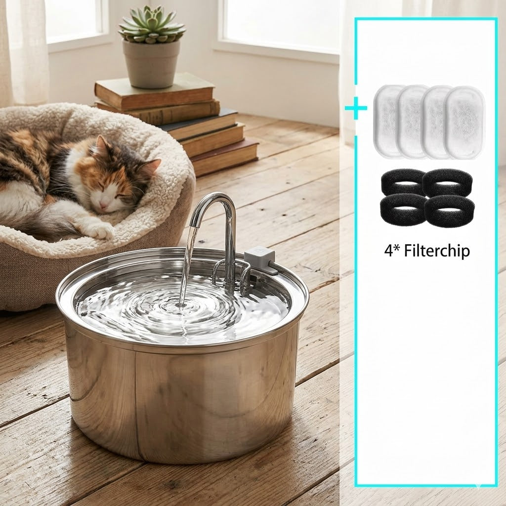 Trinkbrunnen aus Edelstahl für Hunde und Katzen – Frisches Wasser in Premium-Qualität