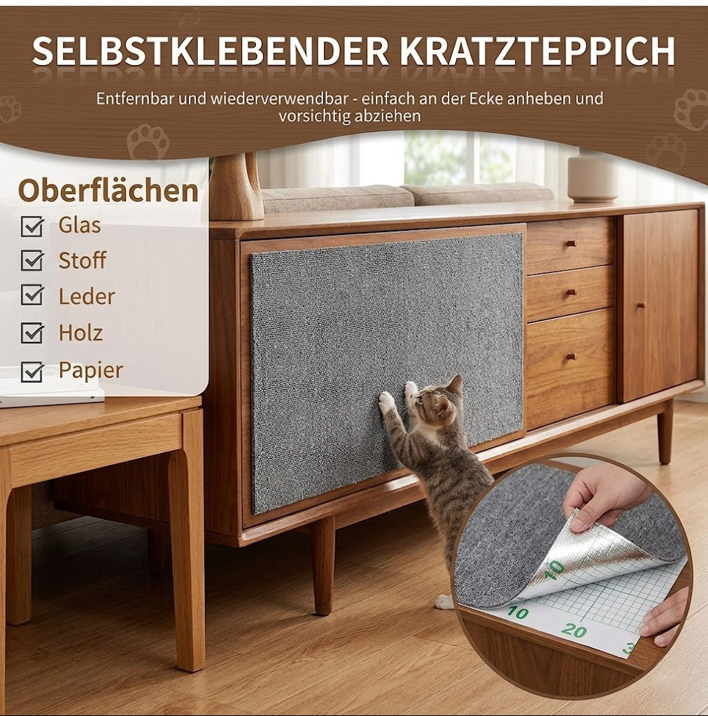 Selbstklebender Katzen-Kratzteppich – Ideal für Sofa, Wand und Ecken